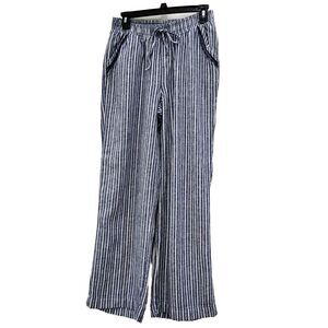 Briggs Womens Striped Pants Linen Blend Elastic Waist‎ Baggy Pull On Wide Leg  M